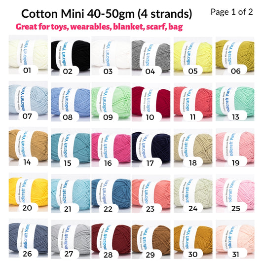 Cotton Mini 40-50g 4ply 1.5mm Amigurumi Baby Benang Kait Yarn CMN