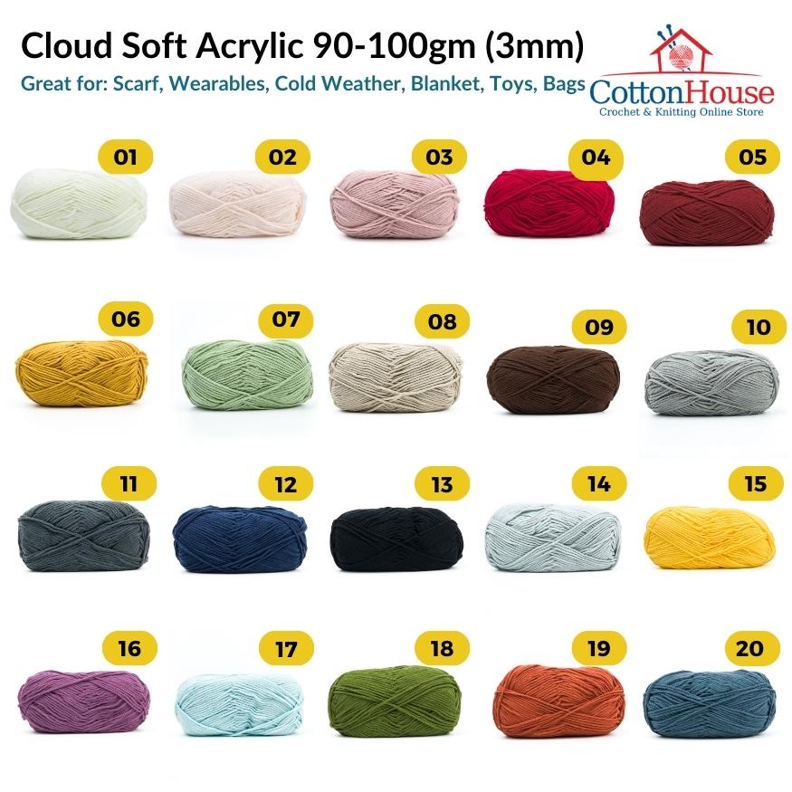 Cloud Soft Acrylic 100gm 6 ply 3mm Benang Kait Yarn CSA