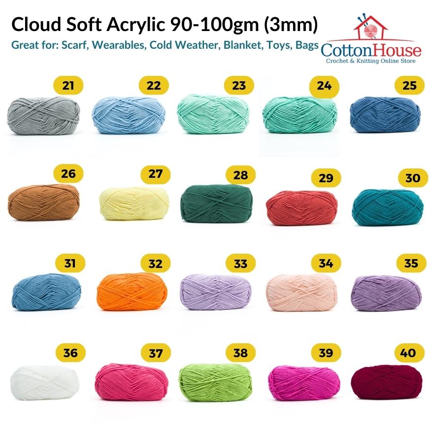 Cloud Soft Acrylic 100gm 6 ply 3mm Benang Kait Yarn CSA
