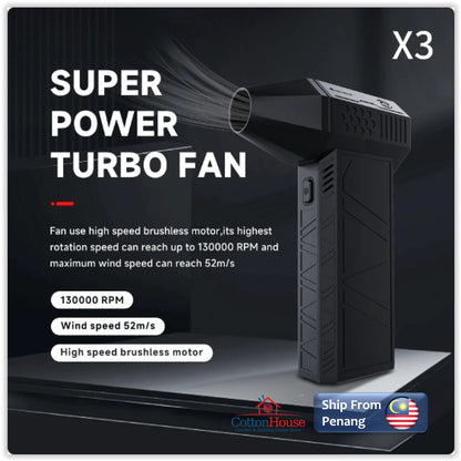 Turbo X3 Air Blower Jet Fan Handheld Portable Powerful USB Type-C USB-C Rechargeable 13000rpm Super Power