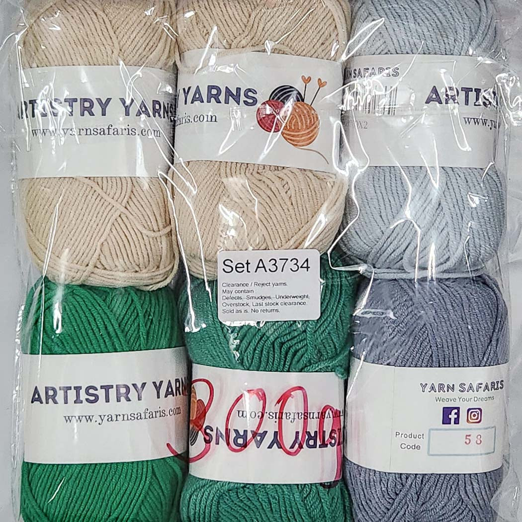 Milk Cotton MC Clearance / Reject Assorted Mixed Yarns (6 balls per pack) Benang Kait