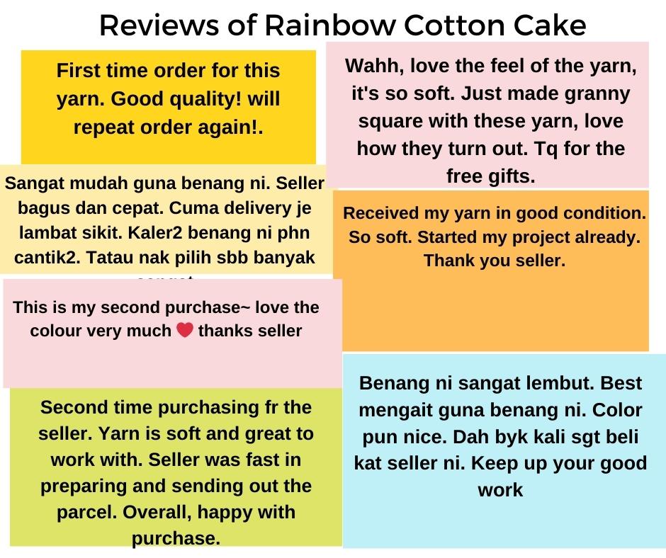 Rainbow Cotton Cake 100g 2mm 5ply Benang Kait Yarn CCK