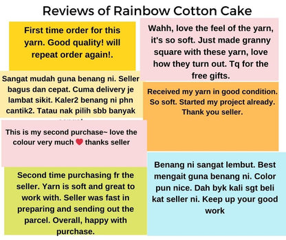 Rainbow Cotton Cake 100g 2mm 5ply Benang Kait Yarn CCK