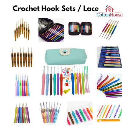 8 pcs Crochet Hook w/Handle Brown Set 2.5mm-6.0mm Lace 1.0mm-2.75mm Jarum Kait