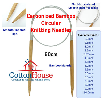 Carbonized Bamboo CN 40cm 60cm 80cm 120cm 2.0mm-10.0mm Circular Knitting Needles Single Size Jarum Kait