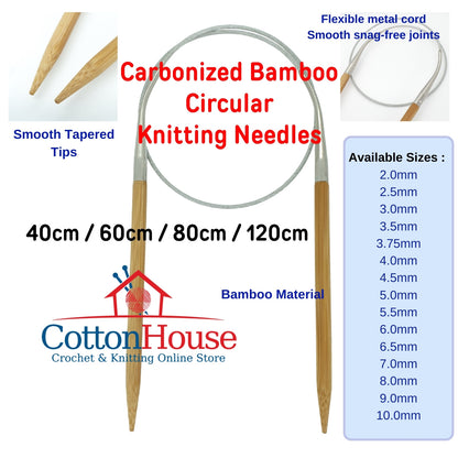 Carbonized Bamboo CN 40cm 60cm 80cm 120cm 2.0mm-10.0mm Circular Knitting Needles Single Size Jarum Kait