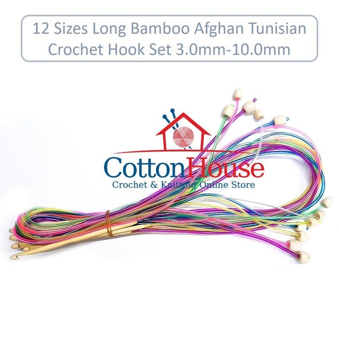 12 Sizes 120cm Long Bamboo Afghan Tunisian Crochet Hook Set 3.0mm-10.0mm