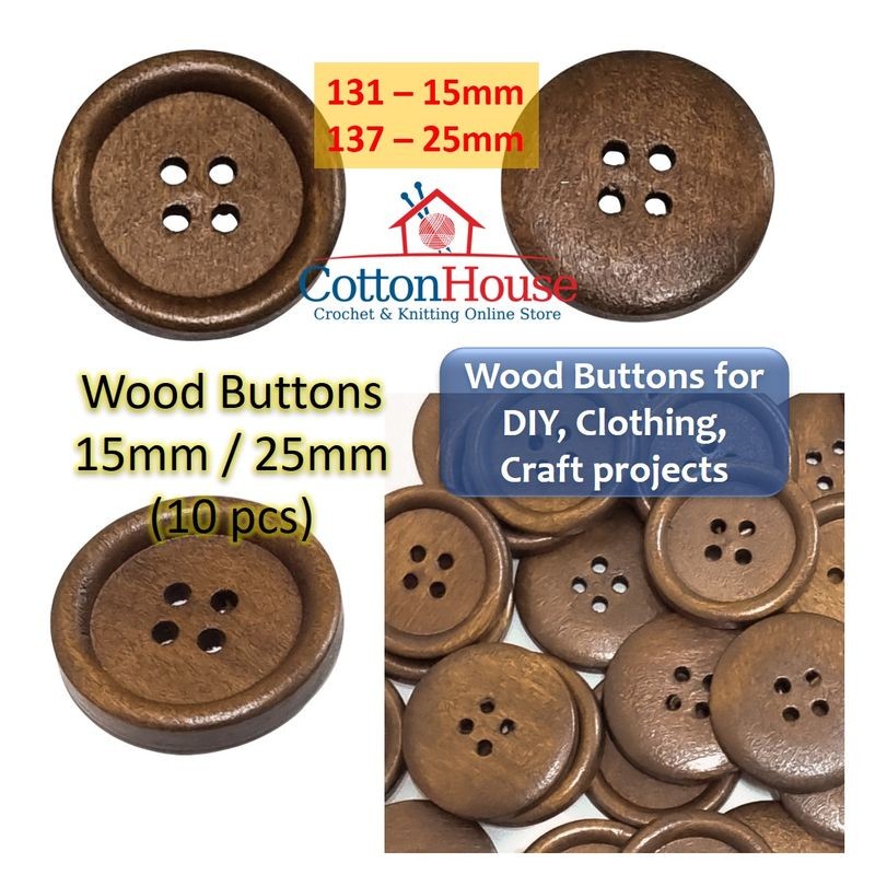 Wood buttons 15mm 25mm 10pcs A01 DIY Craft Sewing Clothing Projects Brown Cream White Butang Kayu