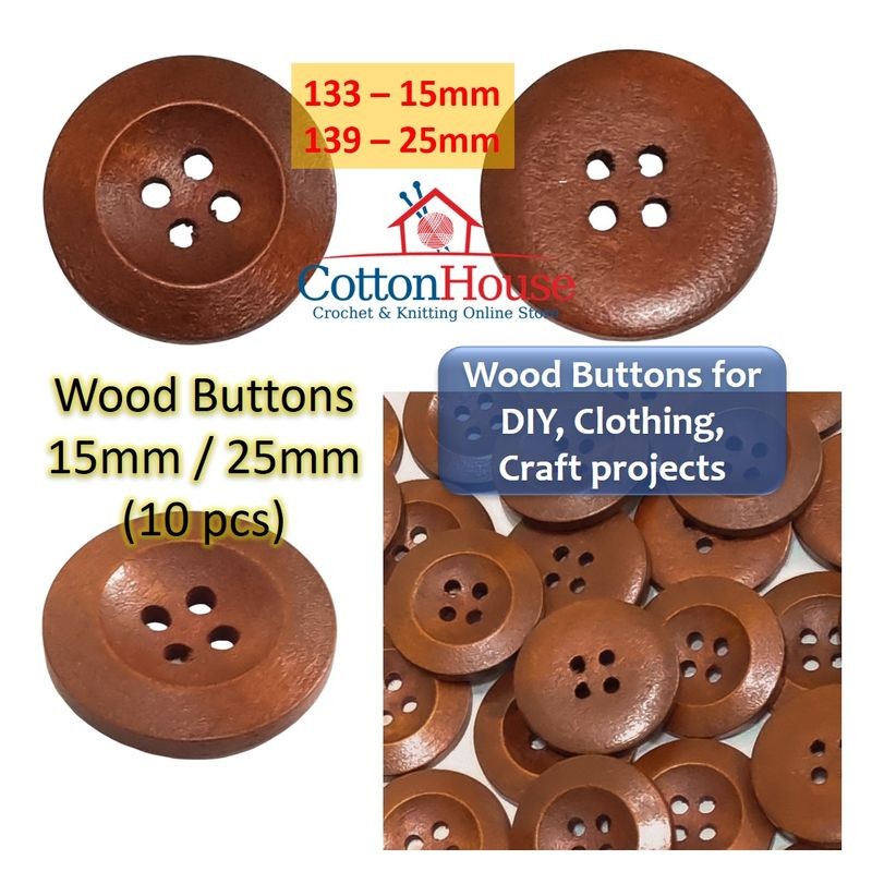 Wood buttons 15mm 25mm 10pcs A01 DIY Craft Sewing Clothing Projects Brown Cream White Butang Kayu