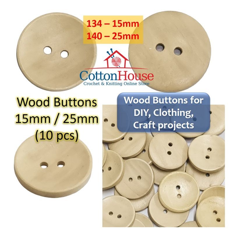 Wood buttons 15mm 25mm 10pcs A01 DIY Craft Sewing Clothing Projects Brown Cream White Butang Kayu