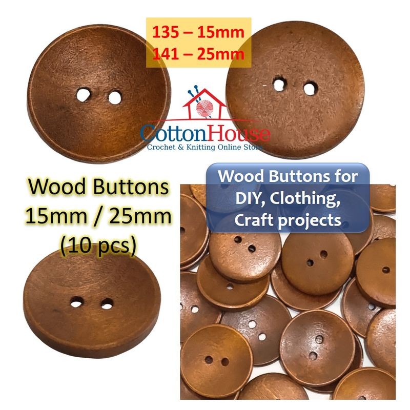 Wood buttons 15mm 25mm 10pcs A01 DIY Craft Sewing Clothing Projects Brown Cream White Butang Kayu