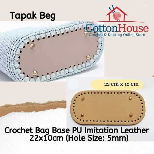 Crochet Bag Bottom with Beaded Bag Handles Oval PU Leather Bag