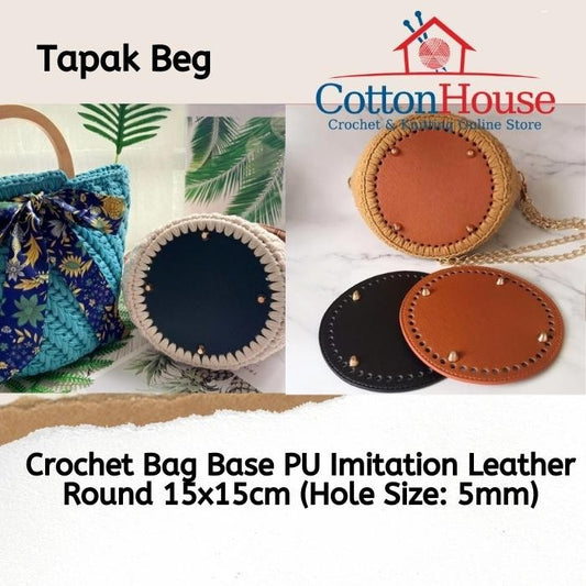 Bag Base PU Leather 15cmx15cm Circle Round Bulat Imitation Leather DIY Tapak Beg Craft Making