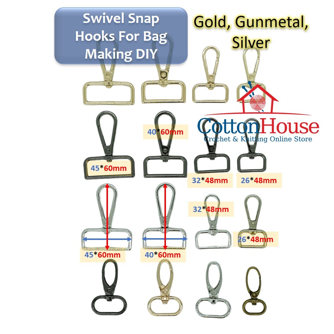 Swivel Snap Hook Metal Silver Gold Gunmetal 2pcs Design A03 Square Oval DIY Bag Making Accessories Beg