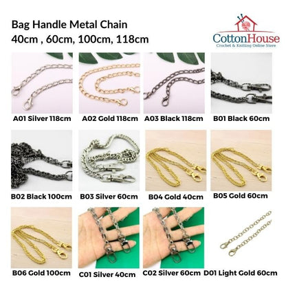 Purse Chain Handle Metal Gold Silver Black Tone DIY Bag Making Beg