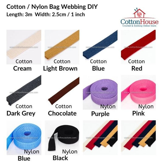 Nylon Webbing for Bag Width 2.5cm, 1" 3m DIY Bag Making Beg