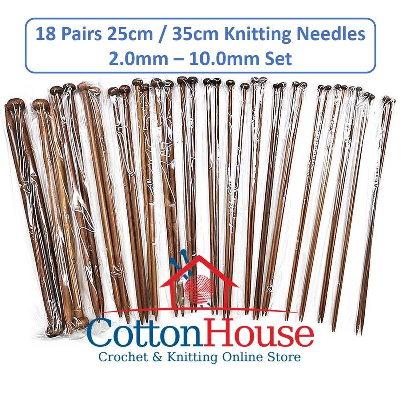 18 Pairs 25cm 35cm Bamboo Knitting Needles Set 2.0mm-10.0mm Short Long Jarum Kait