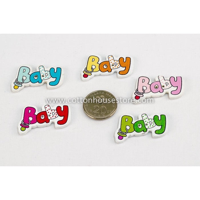 Wood Baby Words Buttons 5pcs BUT-084 Butang (Clearance)