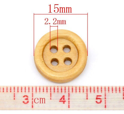 Natural Wood Buttons 15pcs 15mm Butang Kayu