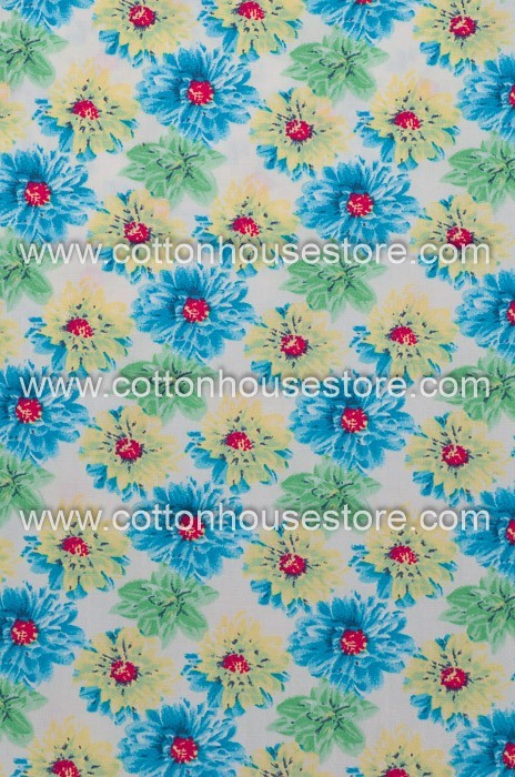 Cotton Fabric 30072-H Flowers Blue Green 1m