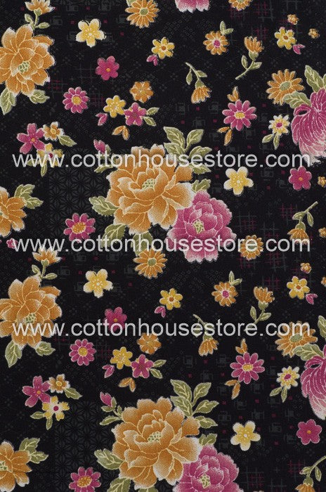 Cotton Fabric 30092-R Flower Black Dark Grey BG 1m Kain Potong Ela Kain Pasang Kurung Semeter DIY Craft
