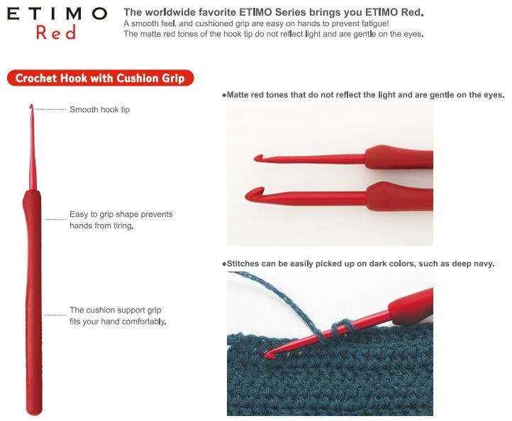 Tulip Etimo Red Crochet Hook Set 1.8mm-5.0mm (Red) 8 pcs Original Japan