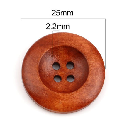 Coffee 4 Holes Round Wood Sewing Buttons 25mm (1") 10pcs BUT-092 Butang Kayu