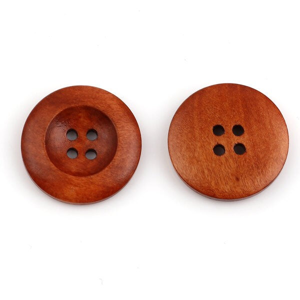 Coffee 4 Holes Round Wood Sewing Buttons 25mm (1") 10pcs BUT-092 Butang Kayu