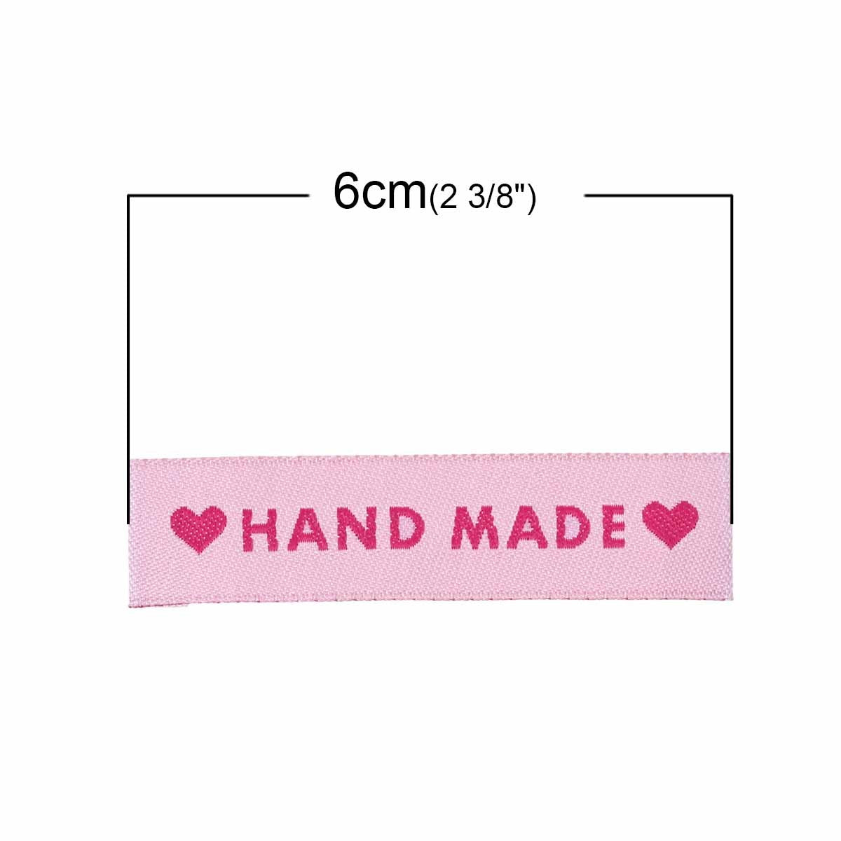 Labels Pink 'Hand Made' with heart 60mm x 15mm (10pcs)